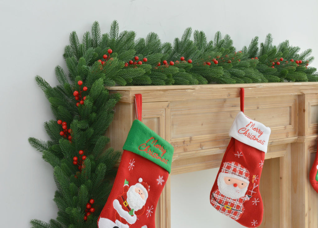 9FT Christmas Fireplace Garland with Greenery and Berries, Holiday Mantel Decor