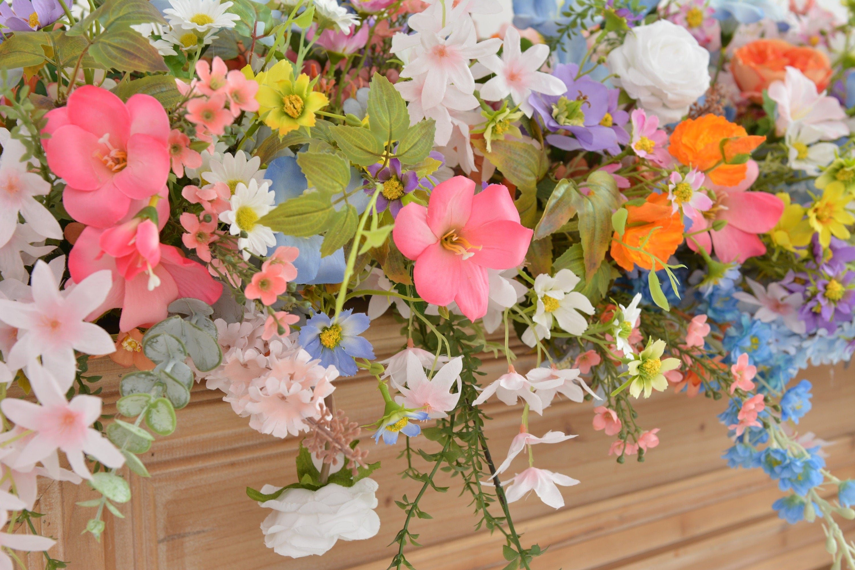 Pastel Wildflower Mantel & Floor Arrangement: Soft Pink, Peach, Lavender Decor