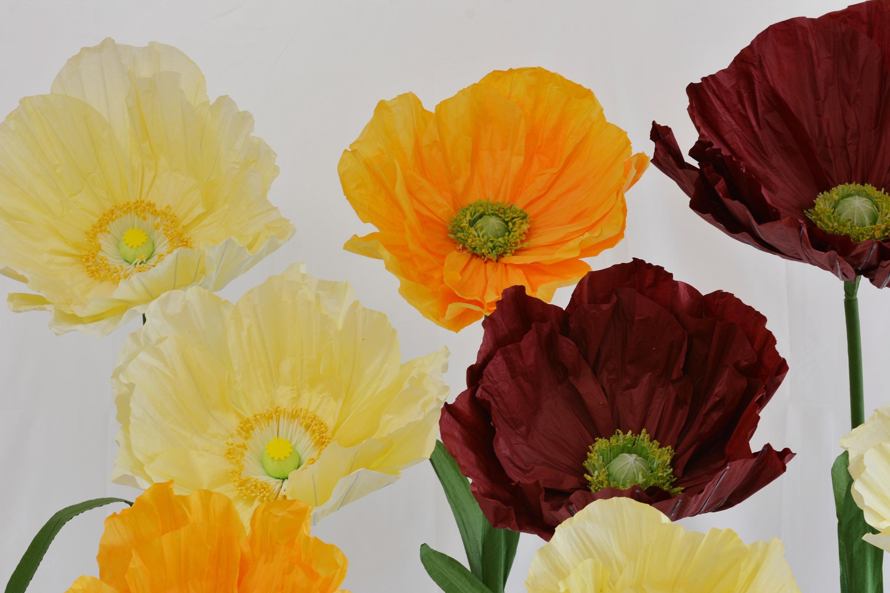 Giant Artificial Poppy Flowers, Large Paper Floral Stems for Outdoor Wedding Aisle and Event Decor