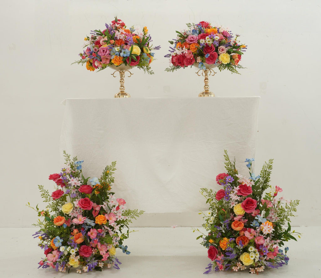 Wedding Arch Floral Garland: Pink, Orange, Purple Bloom Clusters