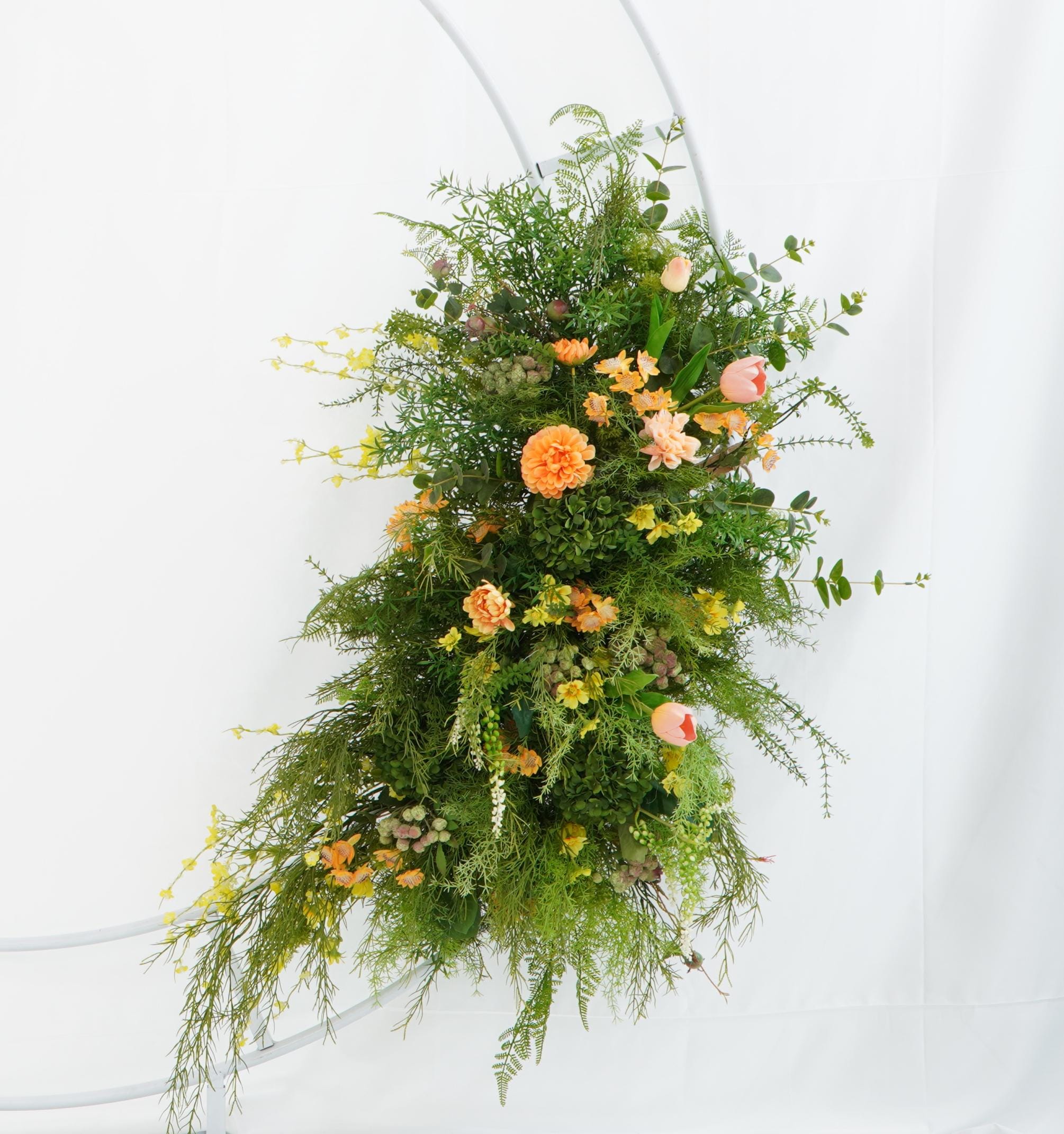 Elegant Floral Swag Set for Wedding Round Arch, Vibrant Orange and Greenery Arrangements