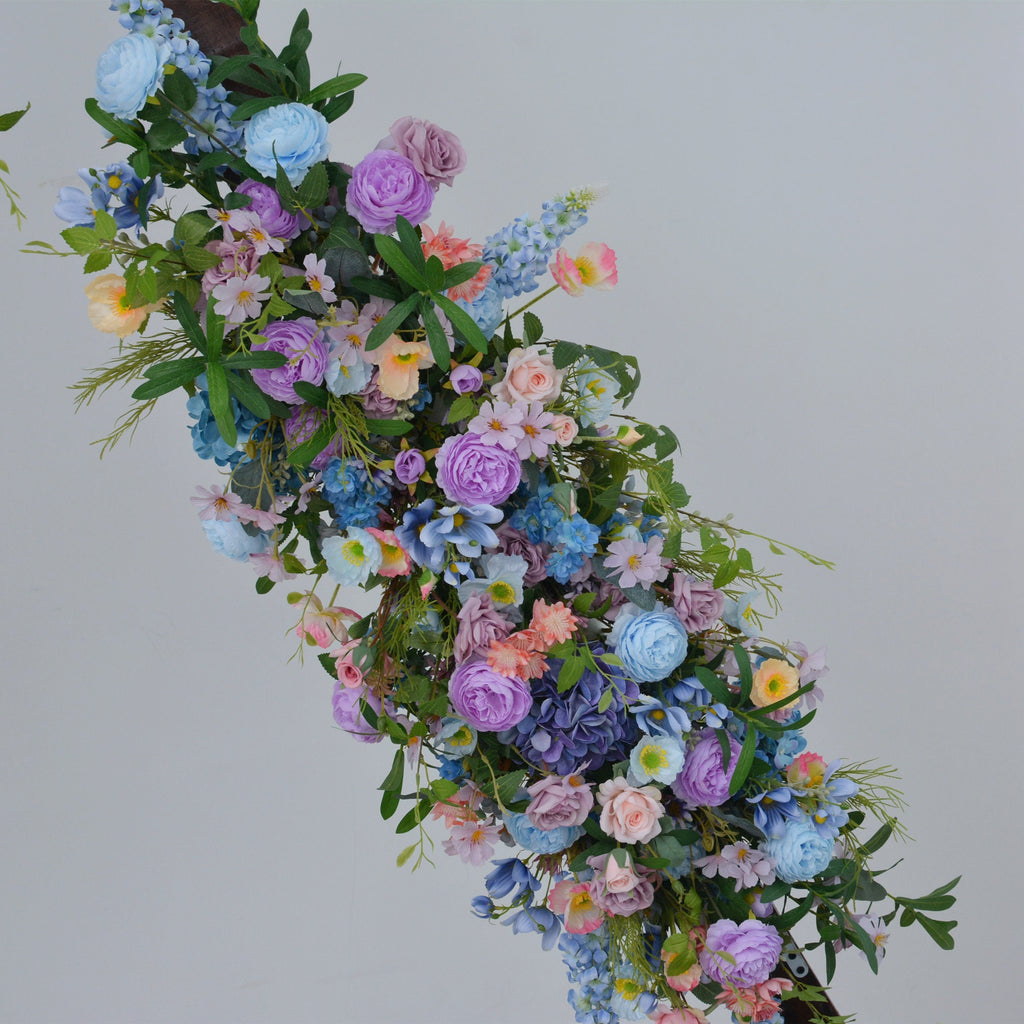 Artificial Wedding Flower Arrangements for Arch in Shades of Blue, Purple, and Dusty Pink