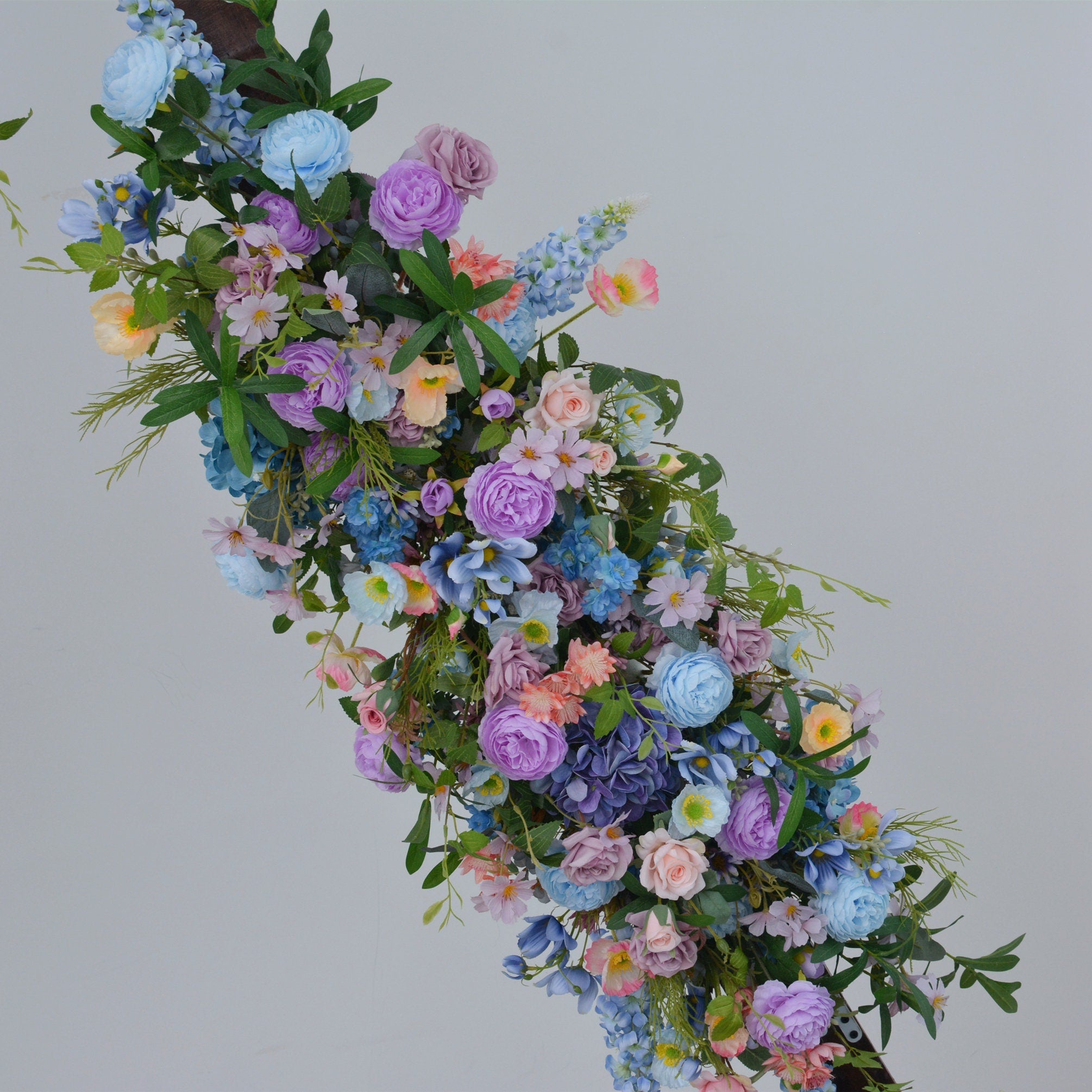 Artificial Wedding Flower Arrangements for Arch in Shades of Blue, Purple, and Dusty Pink