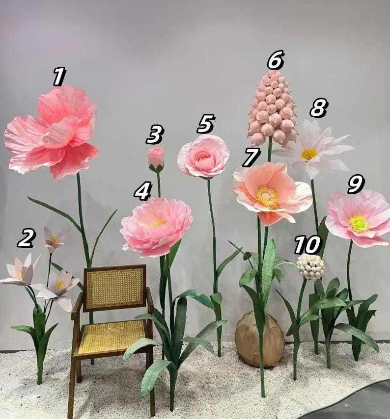 Giant Freestanding Floral Decor, Large Paper, Silk, and EVA Flowers for Event and Window Displays