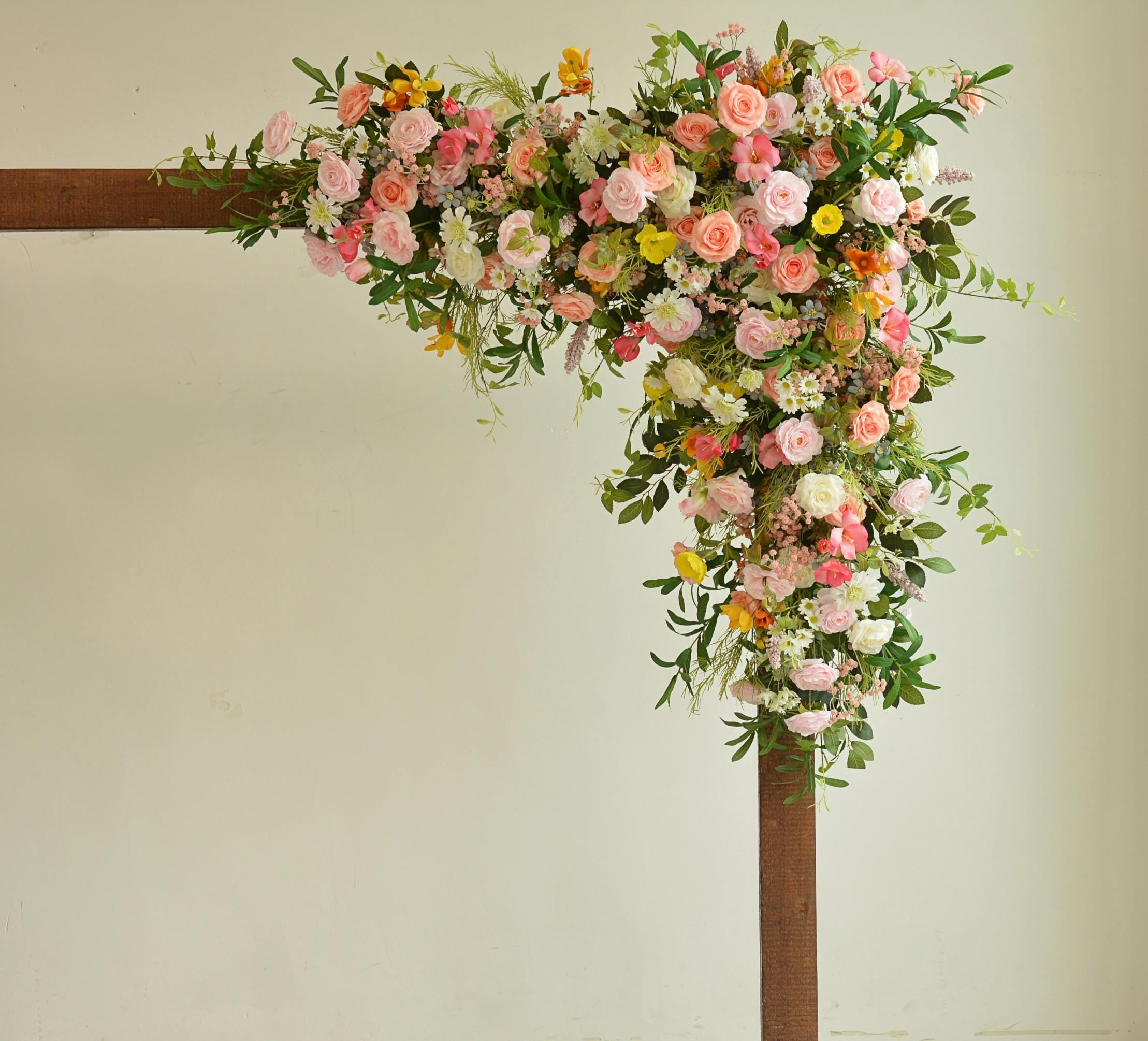 Artificial Floral Wedding Arch Ceremony Backdrop Rose Arrangement in Pink, White, and Yellow