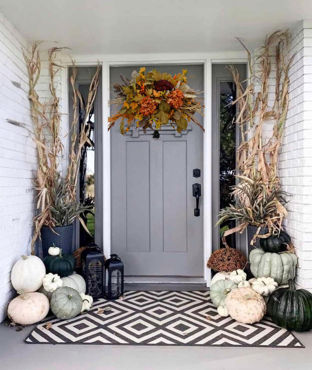 Autumn Harvest Hydrangea Centerpiece, Faux Floral Arrangement for Thanksgiving and Halloween Table Decor
