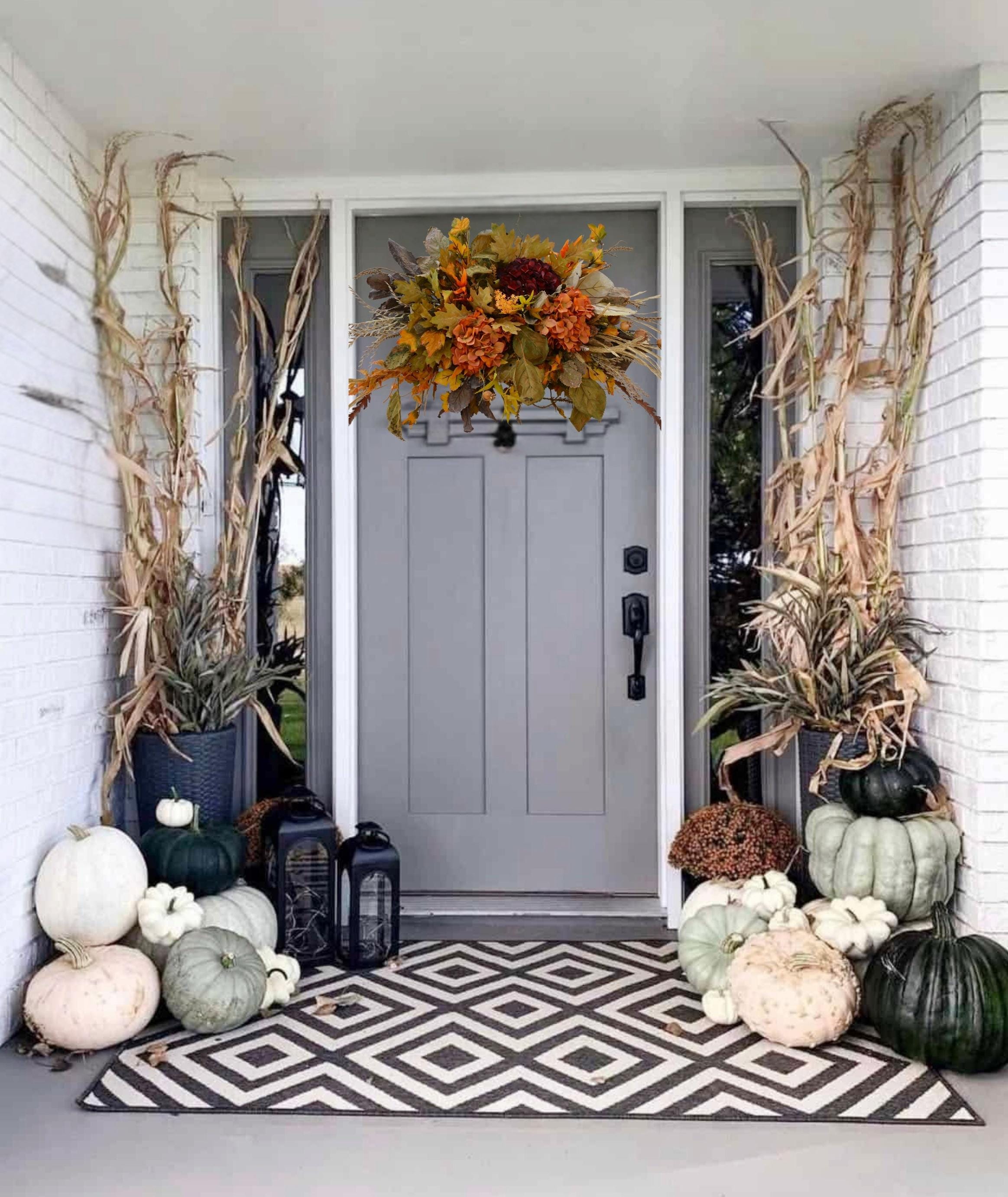 Autumn Harvest Hydrangea Centerpiece, Faux Floral Arrangement for Thanksgiving and Halloween Table Decor