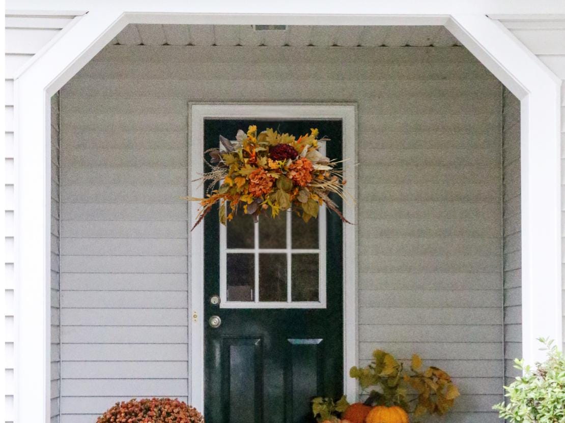 Autumn Harvest Hydrangea Centerpiece, Faux Floral Arrangement for Thanksgiving and Halloween Table Decor
