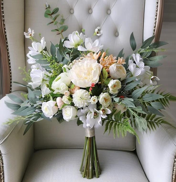 Elegant Wedding Bouquet Set: Classic Round & Cascading Mixed Florals