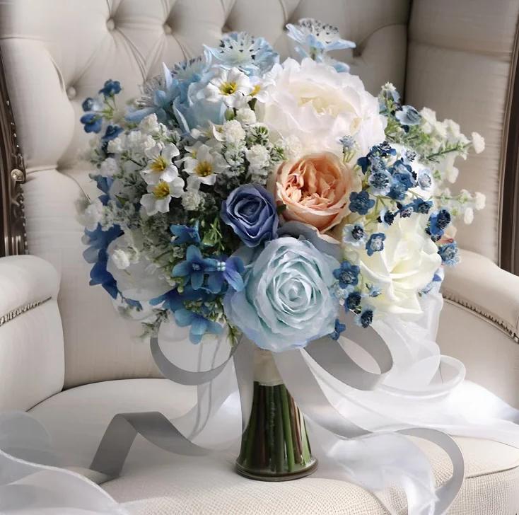 Elegant Wedding Bouquet Set: Classic Round & Cascading Mixed Florals