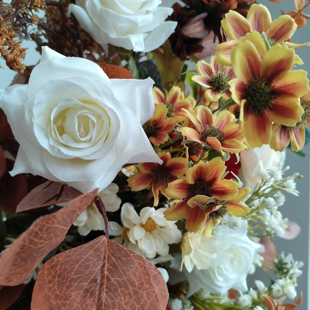 Fall Wedding Arrangements with Terracotta and Orange Flowers for Wedding Arch