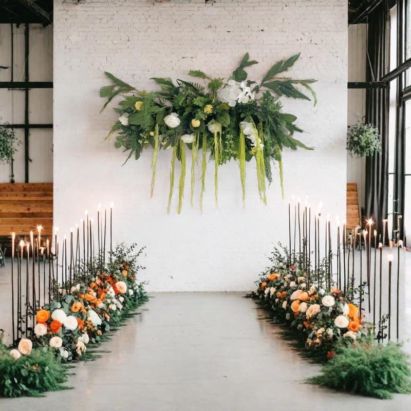 Greenery Wedding Arch Flower Arrangement with Draping Florals With Yellow, and White