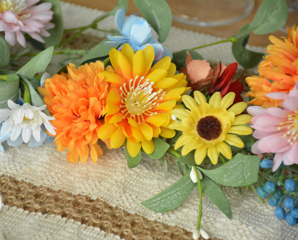 Eucalyptus Garland with Colorful Flowers: Summer Table Runner