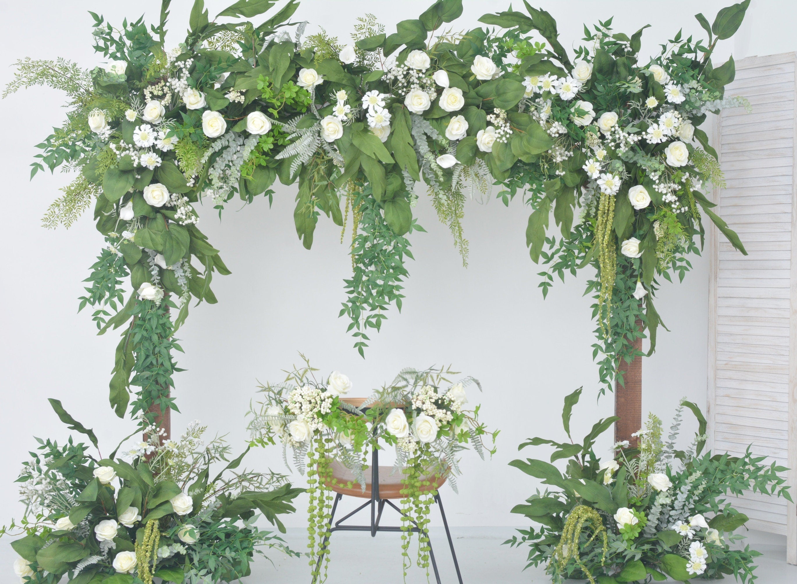 Greenery Wedding Arch Arrangements with White Flowers