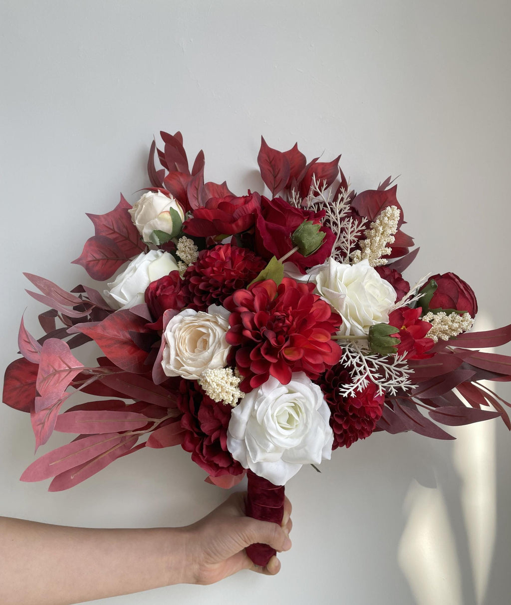 Elegant Bridal Bouquet With Red, White, and Champagne Floral Arrangement Wedding Flowers