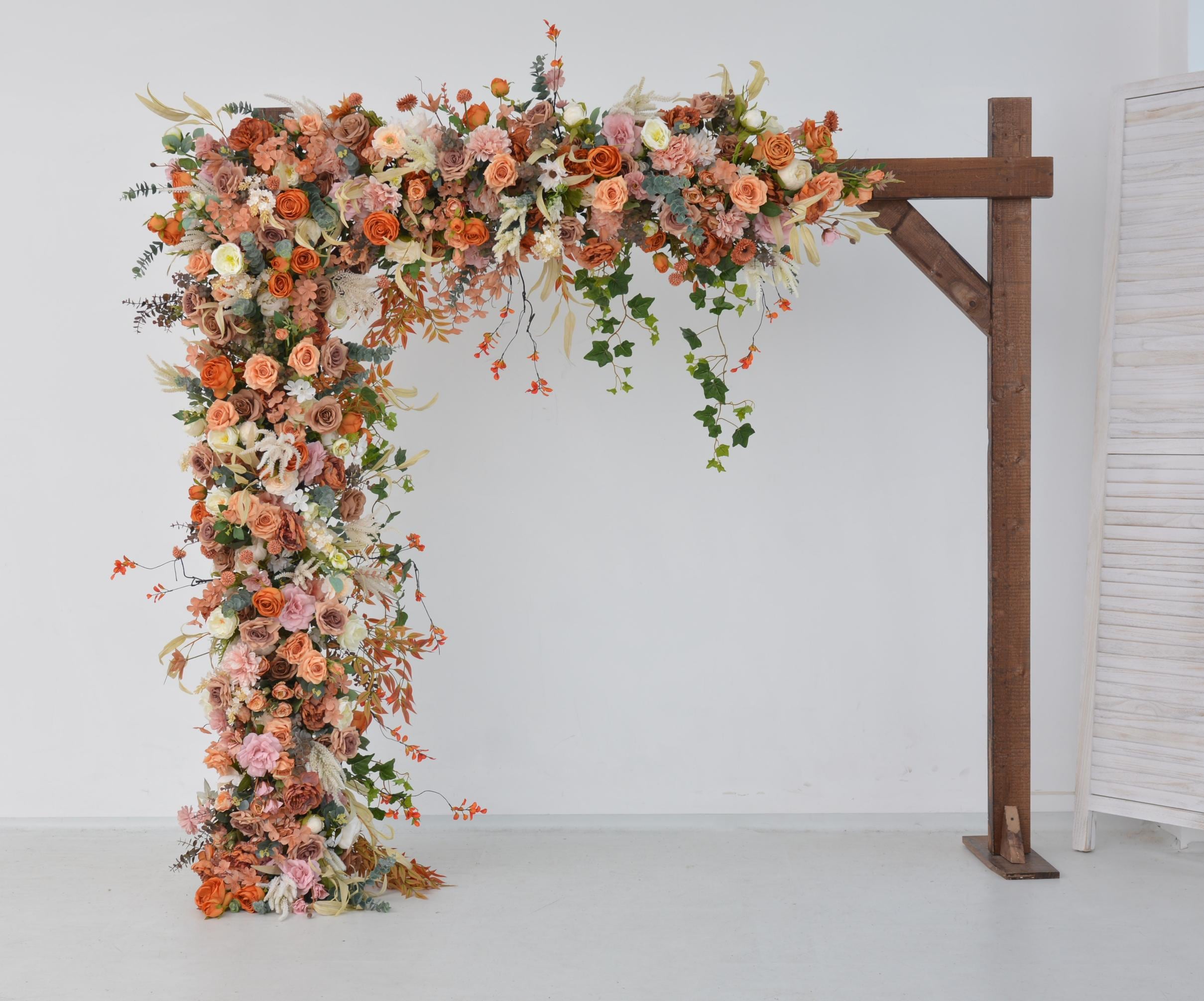 Artificial Wedding Arch Flowers – Rustic Burnt Orange and Greenery Floral Decoration for Ceremony