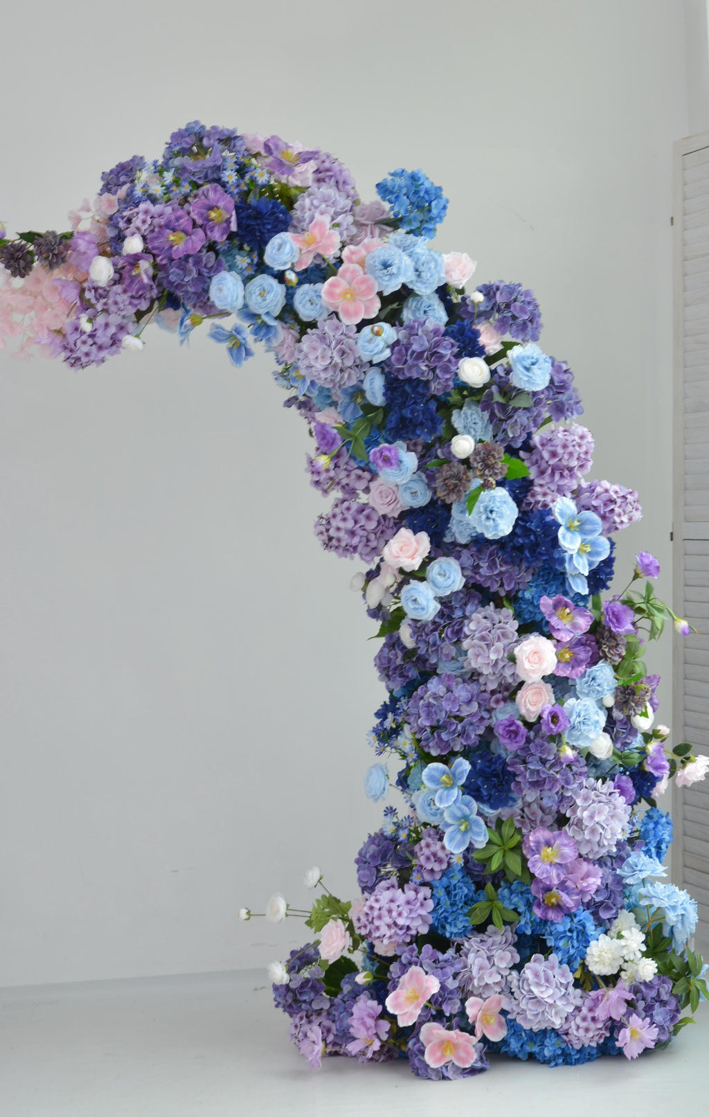 Purple & Blue Hydrangea Rose Wedding Arbor Floral Arch