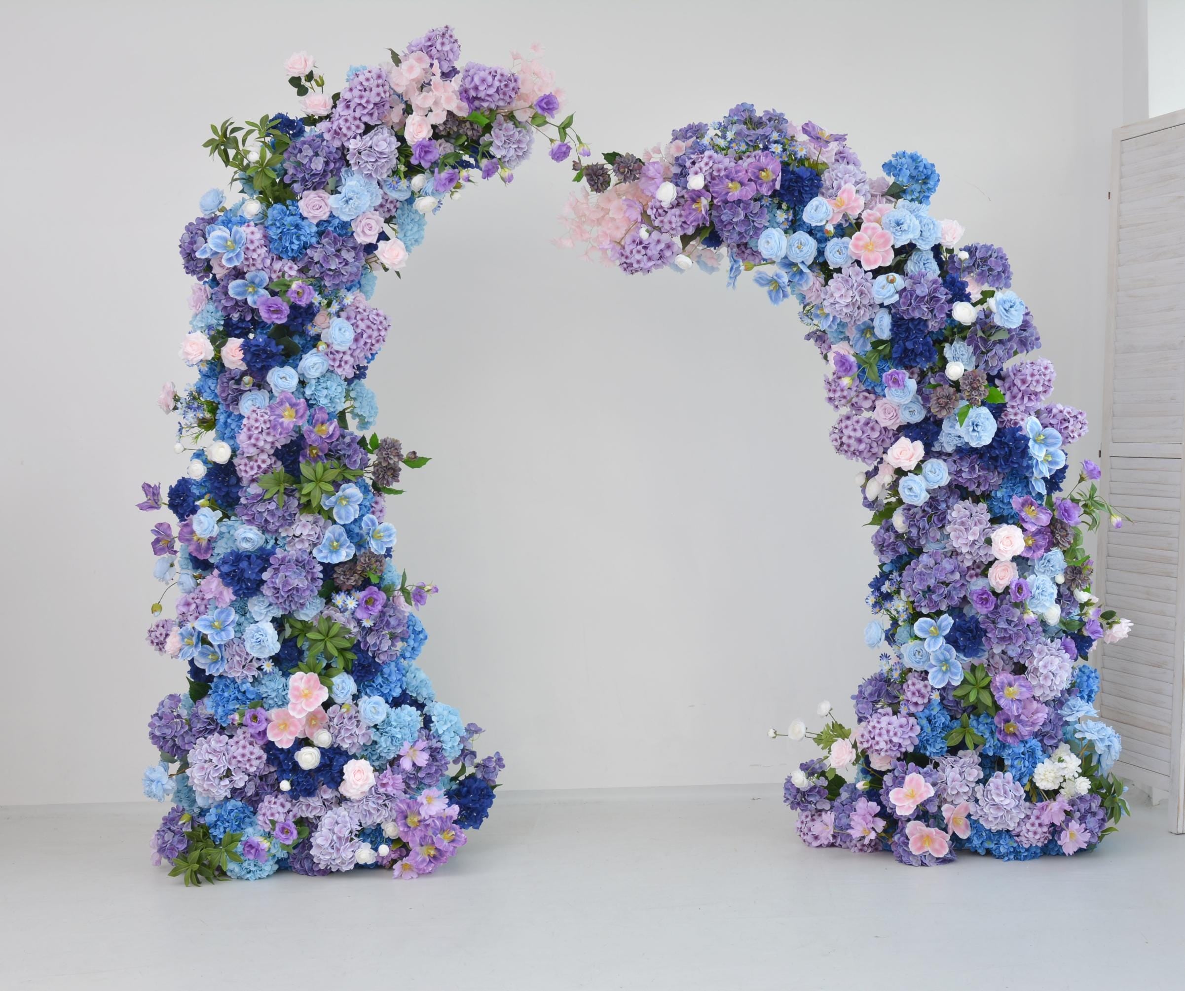 Purple & Blue Hydrangea Rose Wedding Arbor Floral Arch