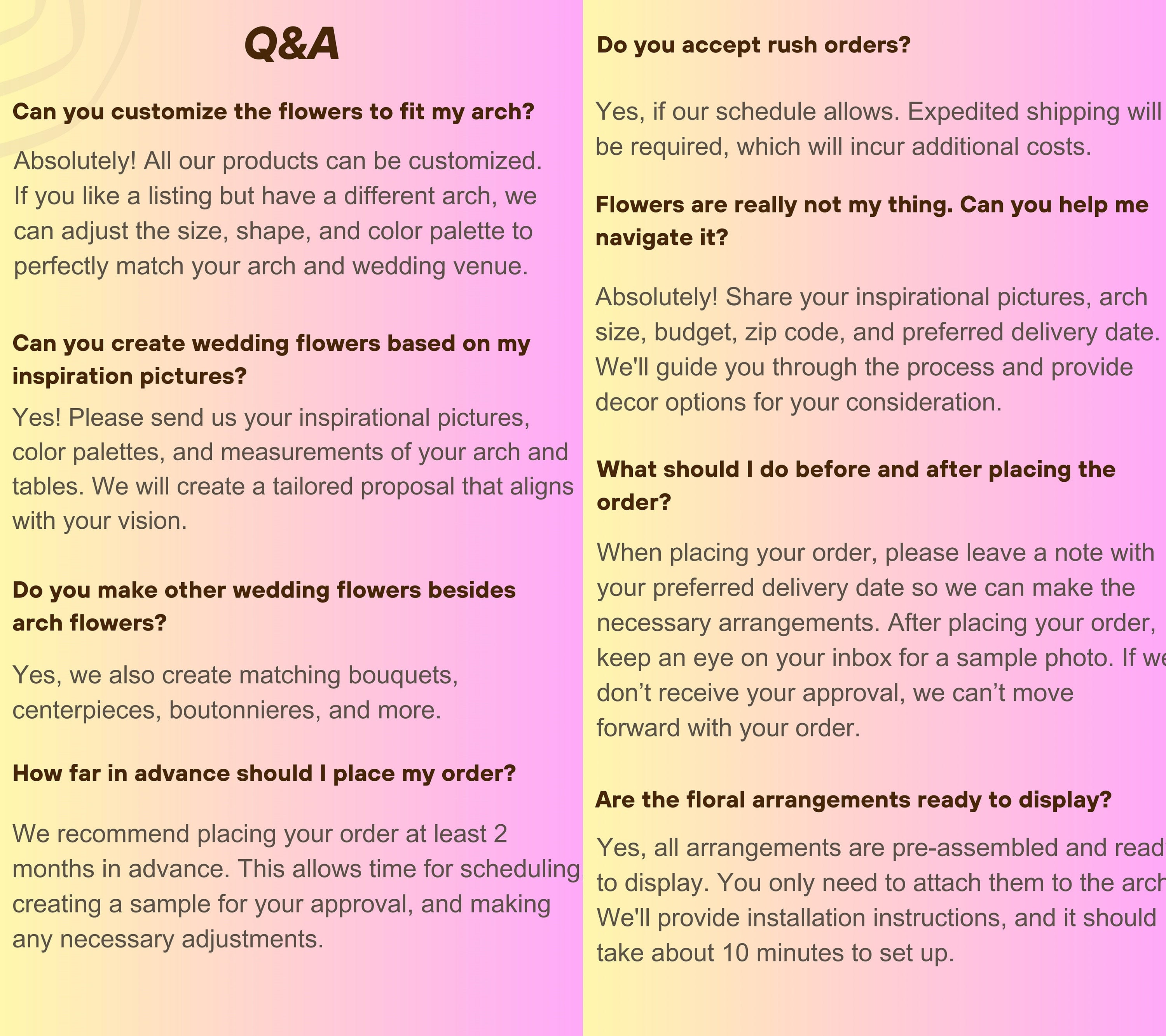 Wildflower Wedding Arbor Arrangements in Pastel Palette with a Splash of Orange and Light Blue