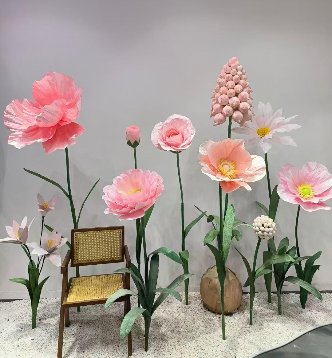 Giant Freestanding Floral Decor, Large Paper, Silk, and EVA Flowers for Event and Window Displays