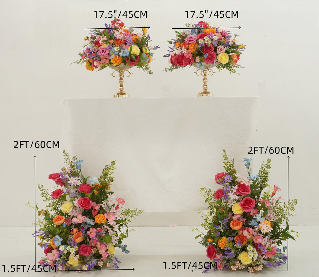 Altar and Aisle Wedding Flower Set with Fuchsia, Orange, Yellow, Blue, Lavender