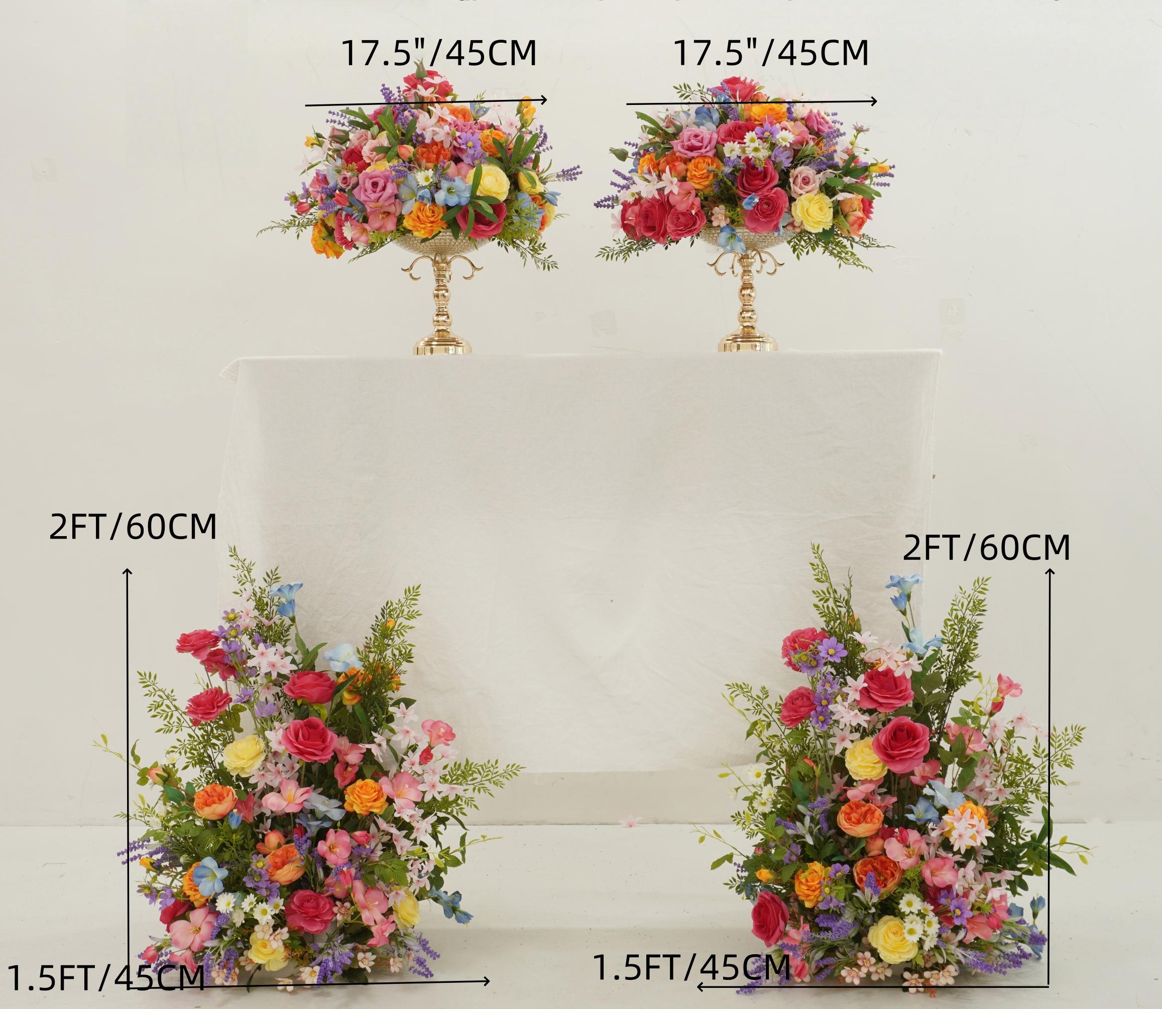 Altar and Aisle Wedding Flower Set with Fuchsia, Orange, Yellow, Blue, Lavender