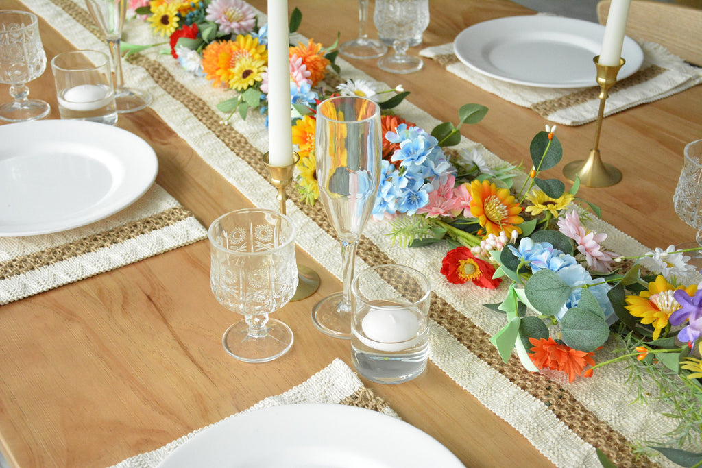 Eucalyptus Garland with Colorful Flowers: Summer Table Runner