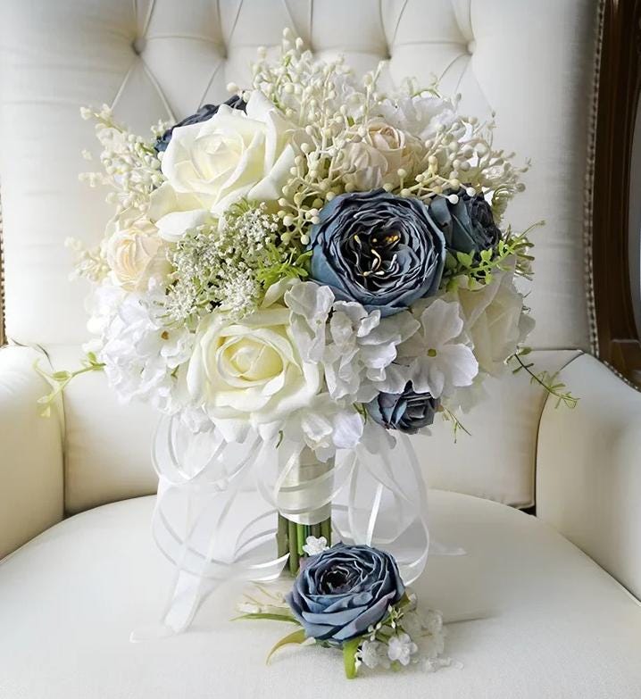 Elegant Wedding Bouquet Set: Classic Round & Cascading Mixed Florals