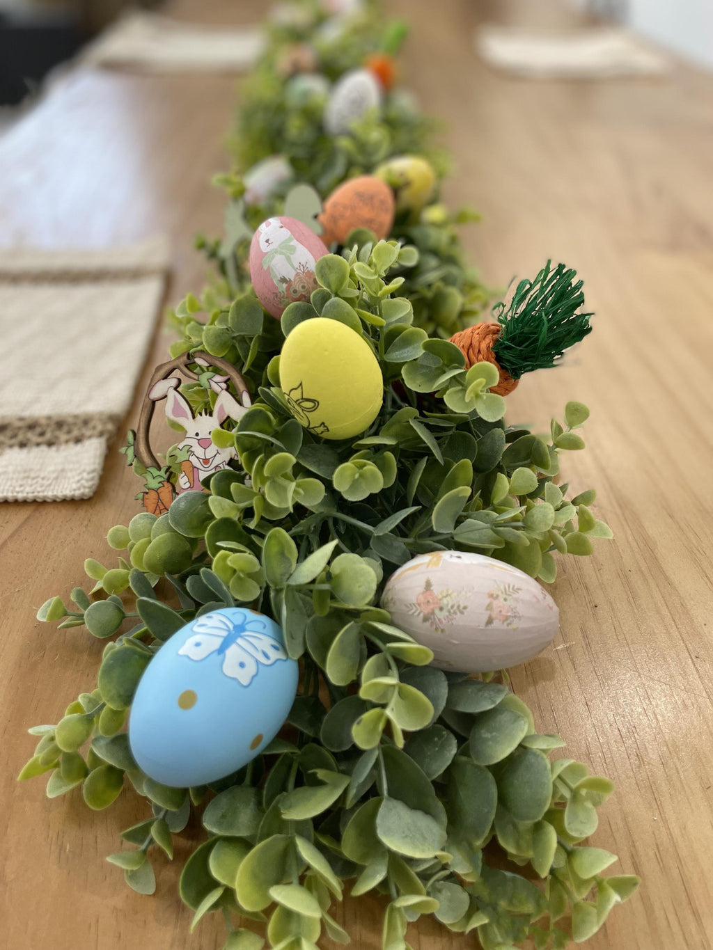 Easter Egg Garland: Frosted Eucalyptus Spring Mantel Decor