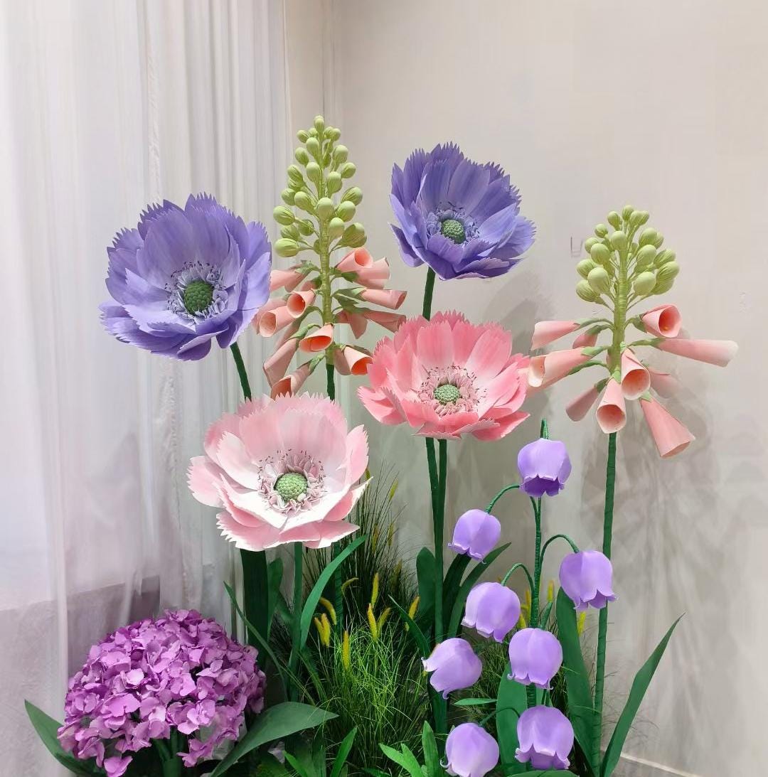 Giant Paper Poppy Flower for Backdrop, Purple, Pink, and Light Pink Floral Set