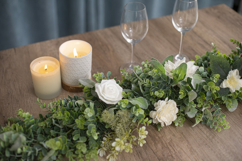 Eucalyptus Lambs Ear Garland: Farmhouse Table Runner, Mantle Decor
