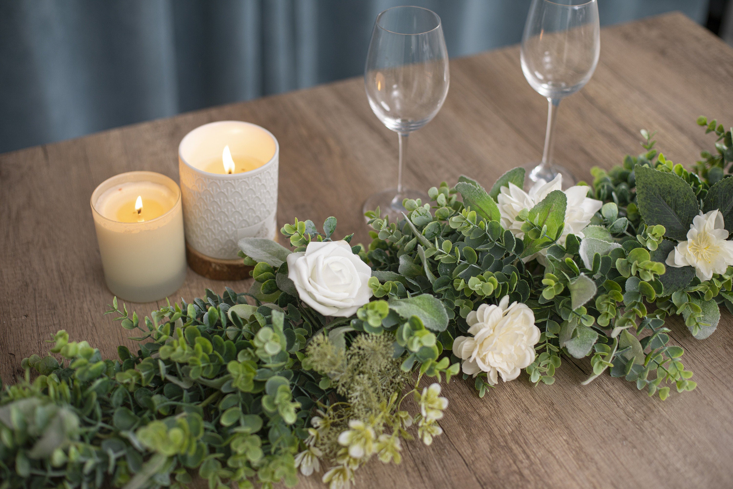 Eucalyptus Lambs Ear Garland: Farmhouse Table Runner, Mantle Decor