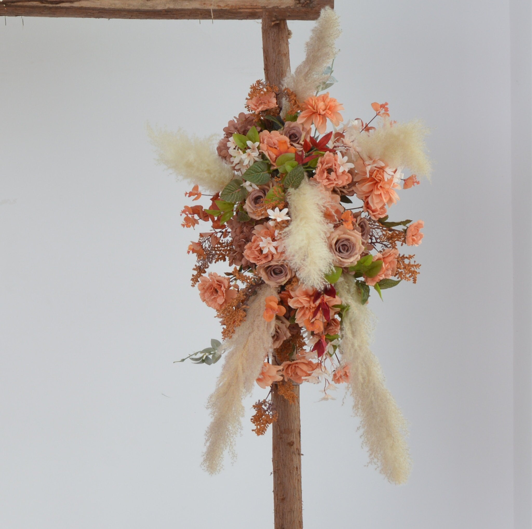 Fall Wedding Arch Arrangement with Pampas OrangeTerracotta Wedding Arbor Flowers