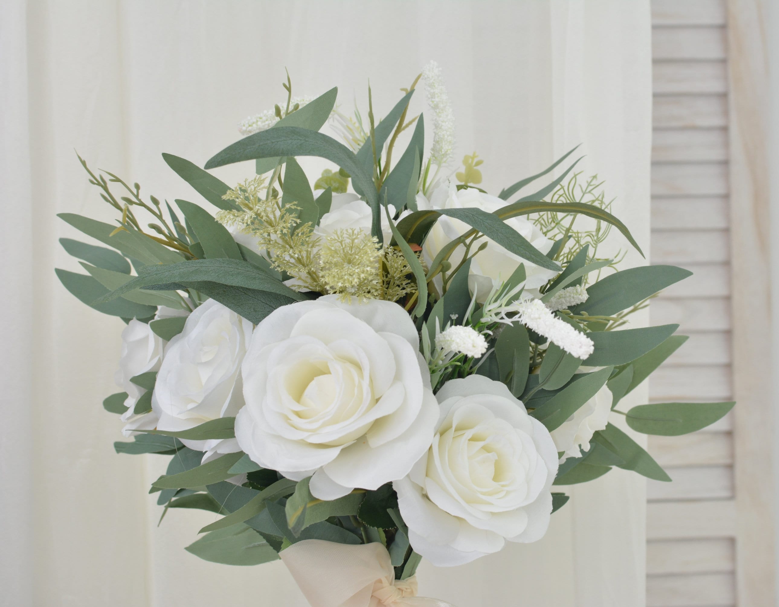 Ivory Rose Bridal Bouquet: Eucalyptus Wedding Bouquet