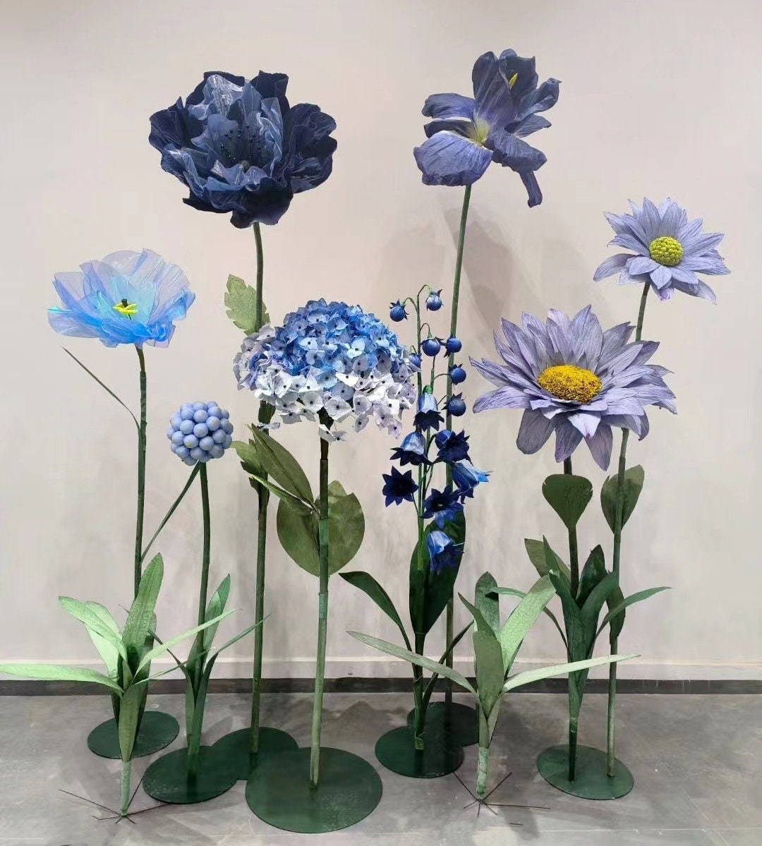 Giant Freestanding Flowers in Paper, Silk, and EVA for Window Displays and Event Decor
