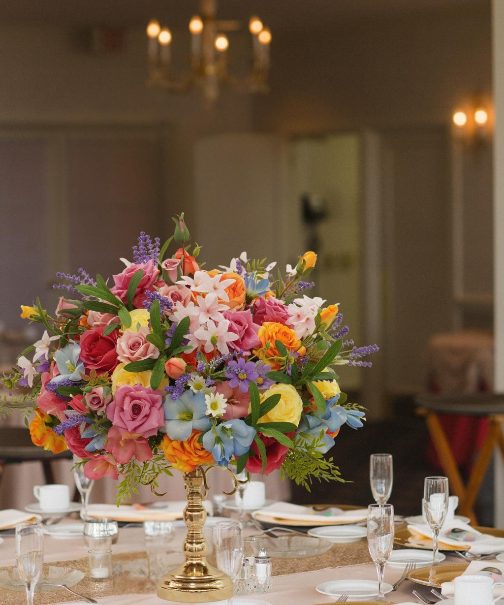 Altar and Aisle Wedding Flower Set with Fuchsia, Orange, Yellow, Blue, Lavender