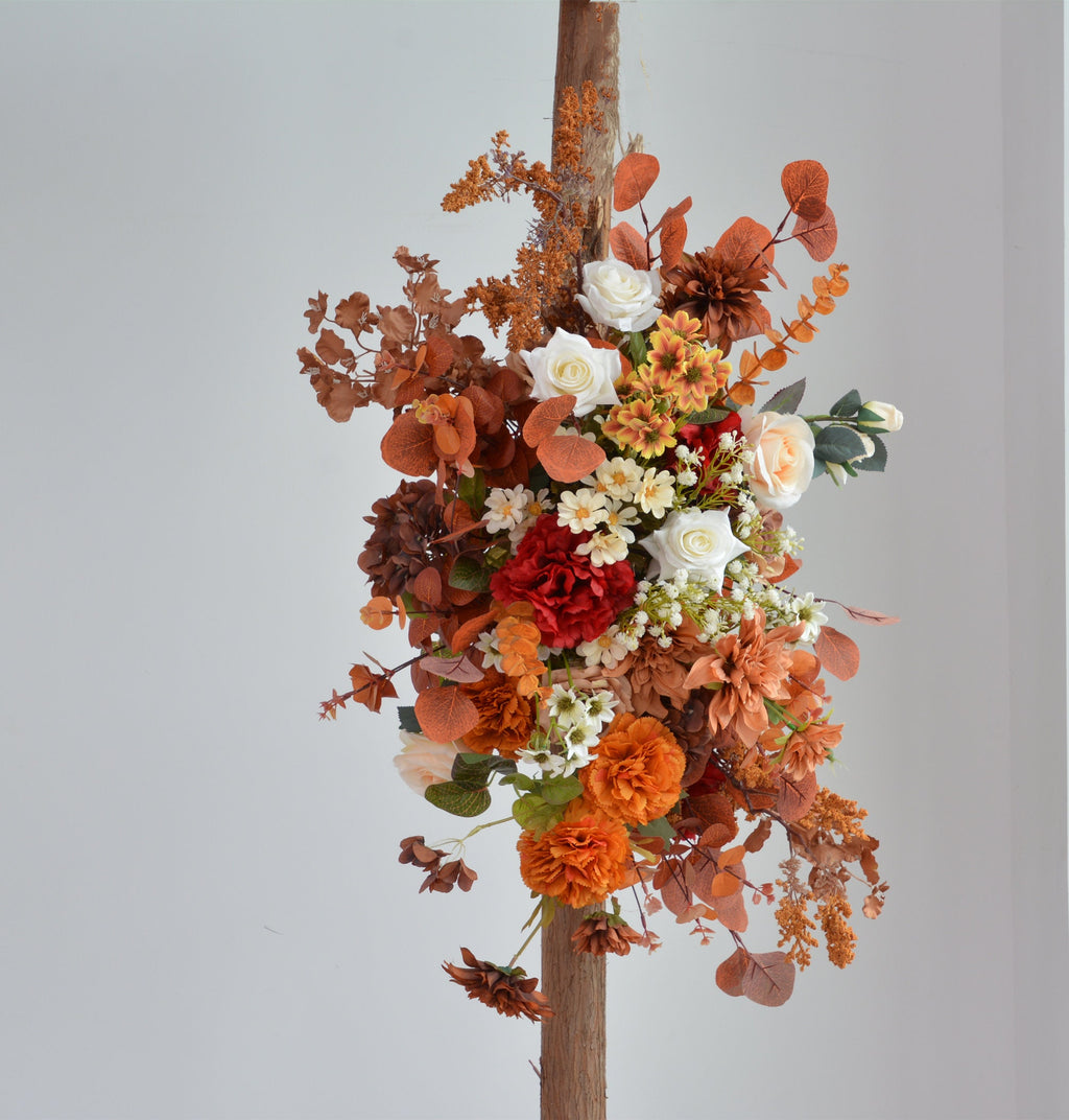 Fall Wedding Arrangements with Terracotta and Orange Flowers for Wedding Arch
