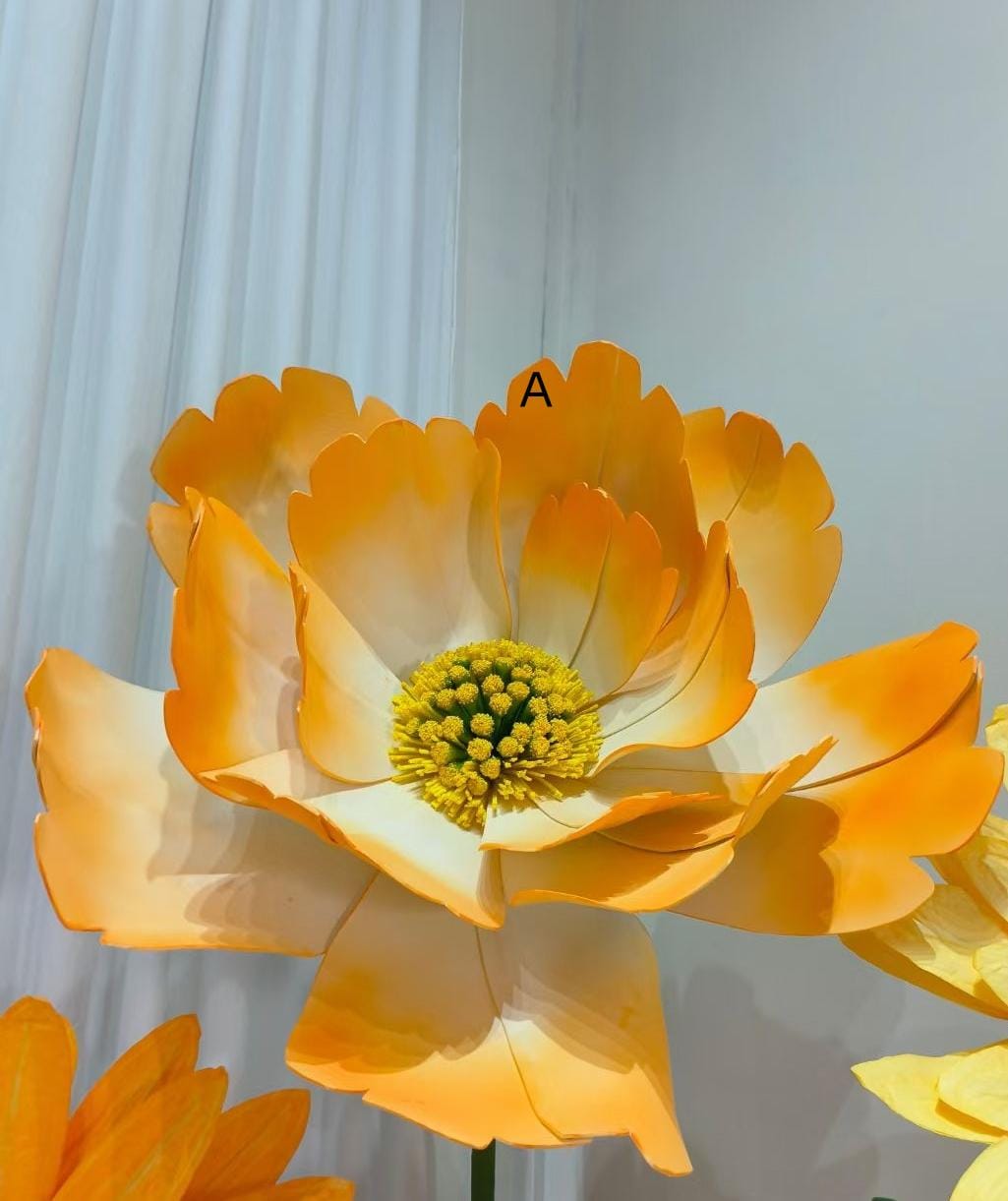 Giant Paper Flower Set for Photo Booth Backdrop, Yellow, Pink, and Orange Ground Floral Decor