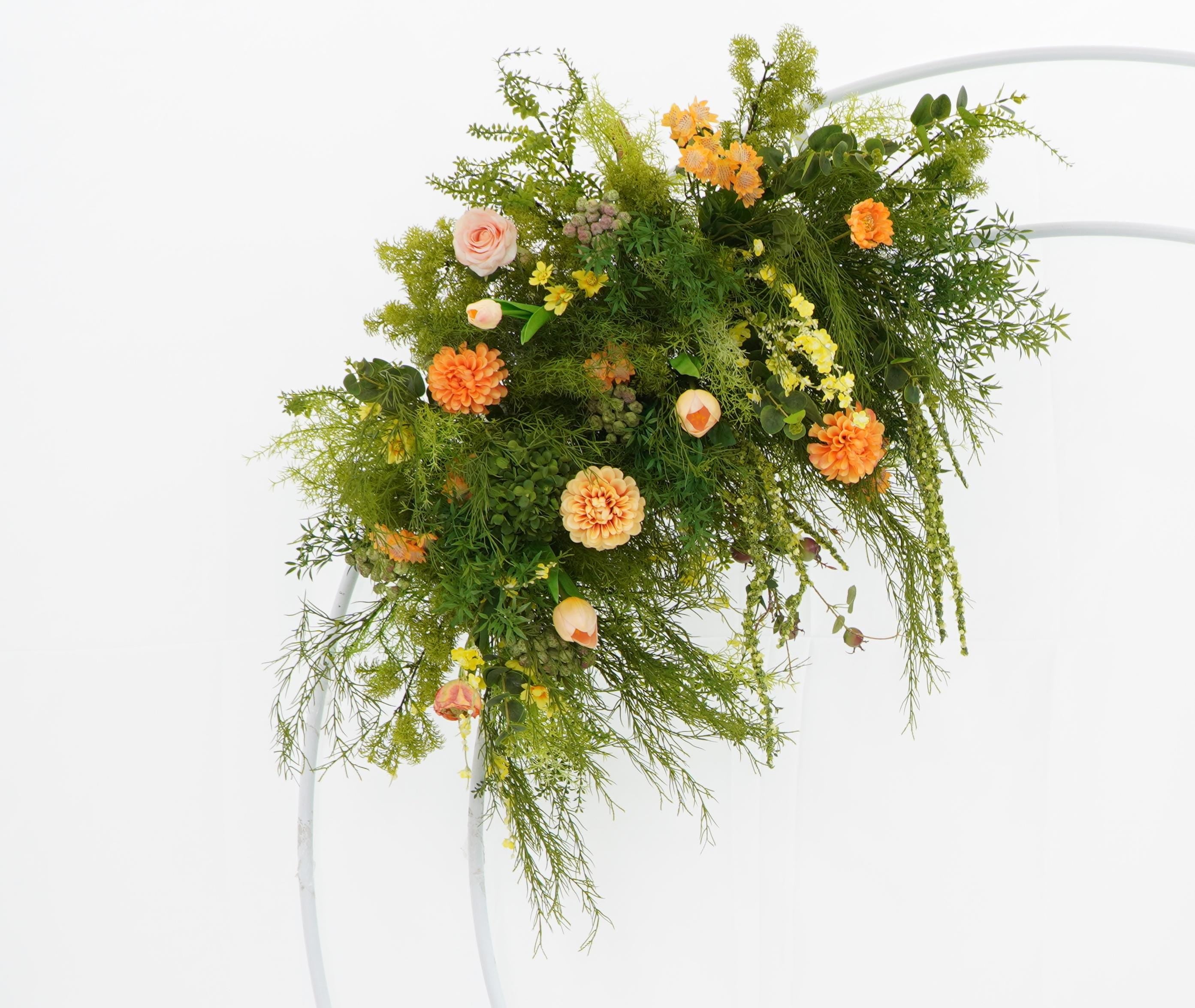 Elegant Floral Swag Set for Wedding Round Arch, Vibrant Orange and Greenery Arrangements