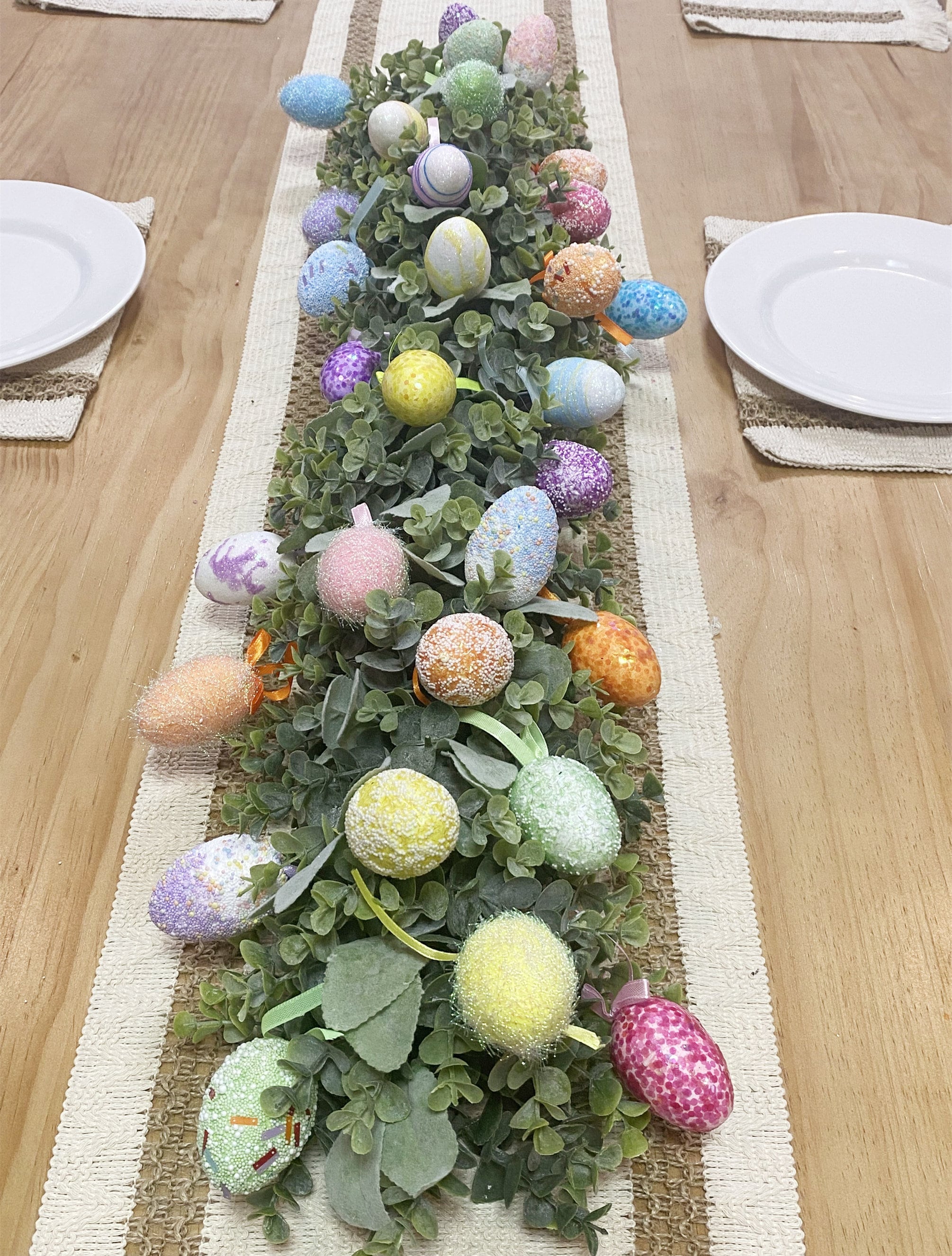 Easter Egg Garland: Frosted Eucalyptus Spring Mantel Decor