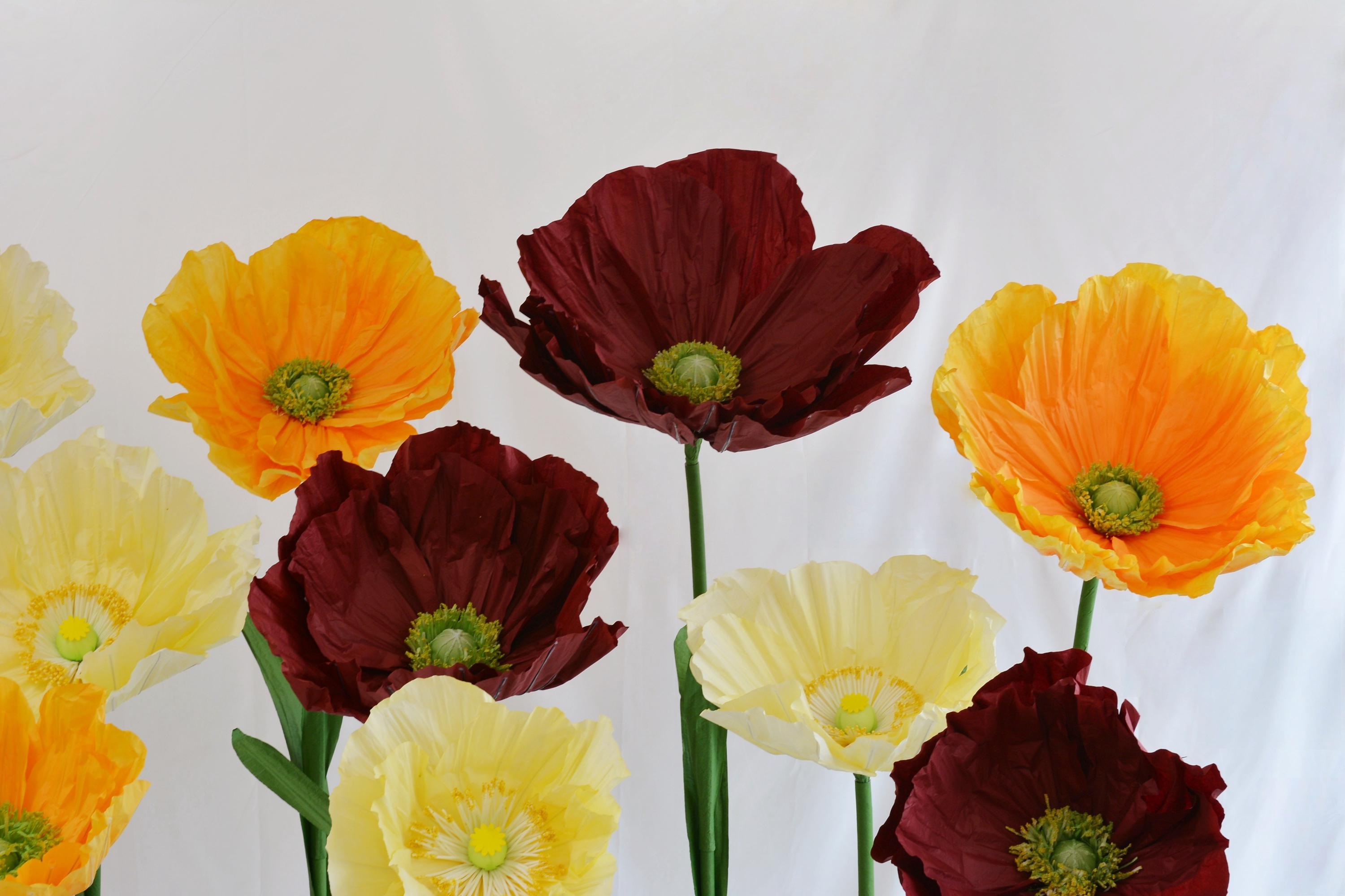 Giant Artificial Poppy Flowers, Large Paper Floral Stems for Outdoor Wedding Aisle and Event Decor