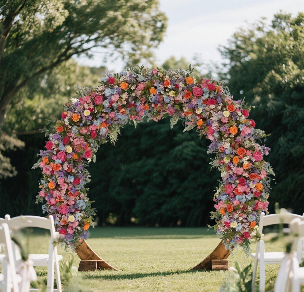 Wedding Arch Floral Garland: Pink, Orange, Purple Bloom Clusters