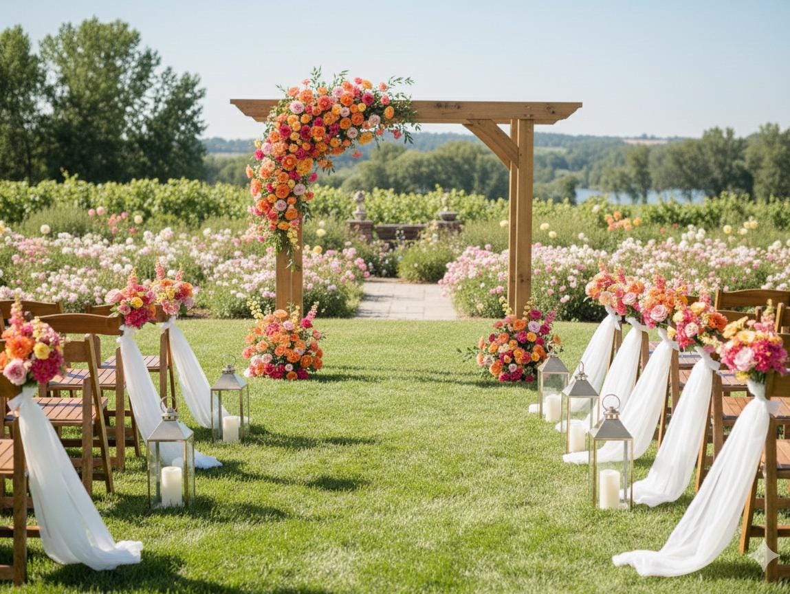 Colorful Wedding Ceremony Floral Backdrop Arrangement for Aisle, Reception, and Event Decorations