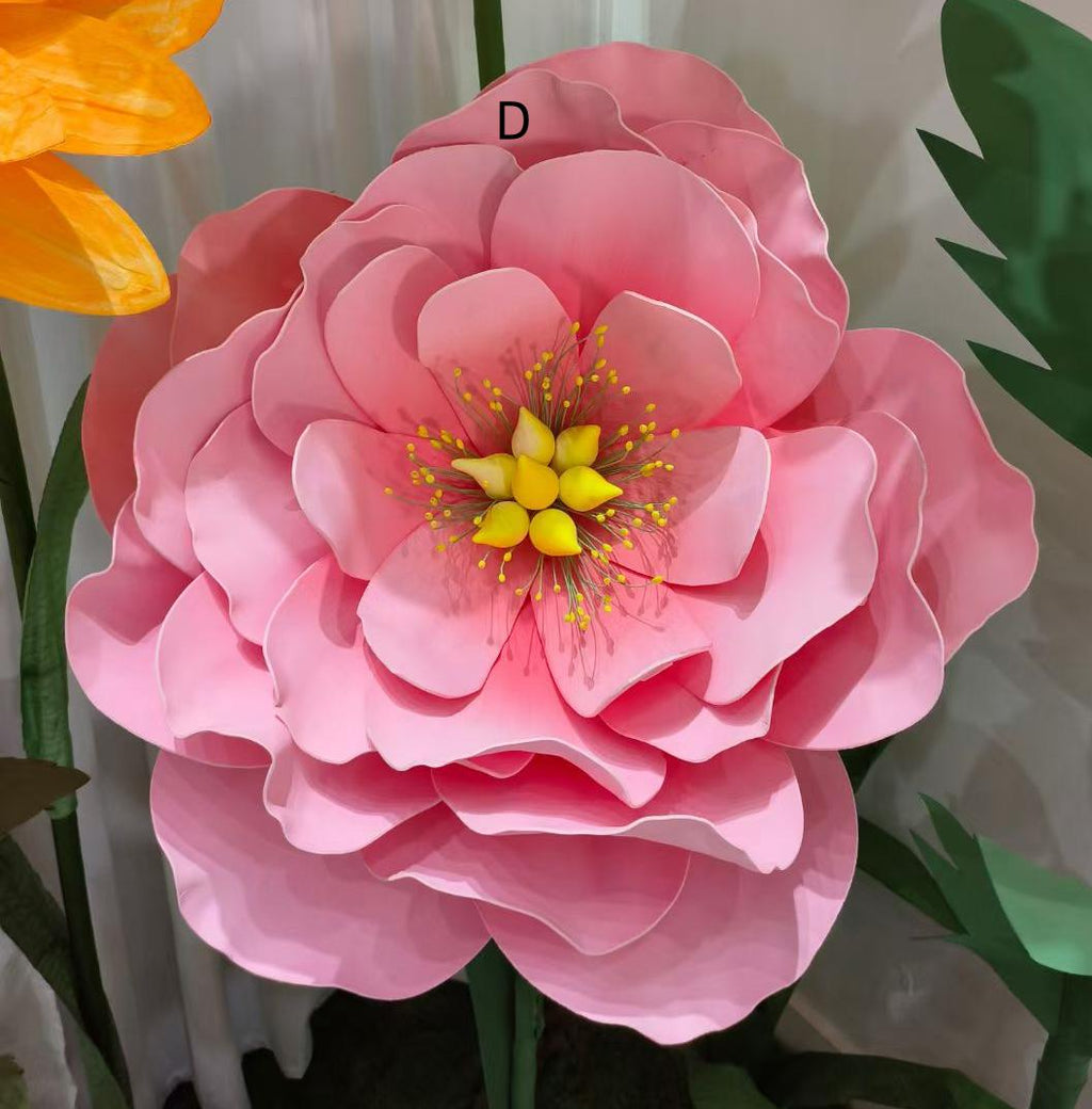 Giant Paper Flower Set for Photo Booth Backdrop, Yellow, Pink, and Orange Ground Floral Decor