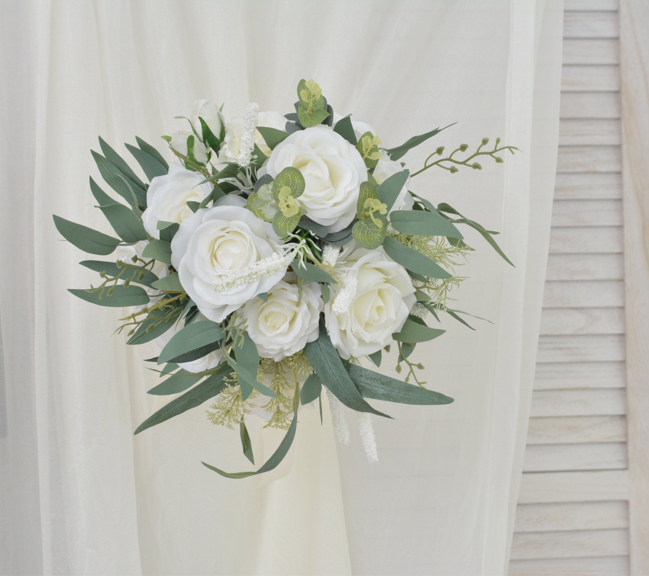 Ivory Rose Bridal Bouquet: Eucalyptus Wedding Bouquet