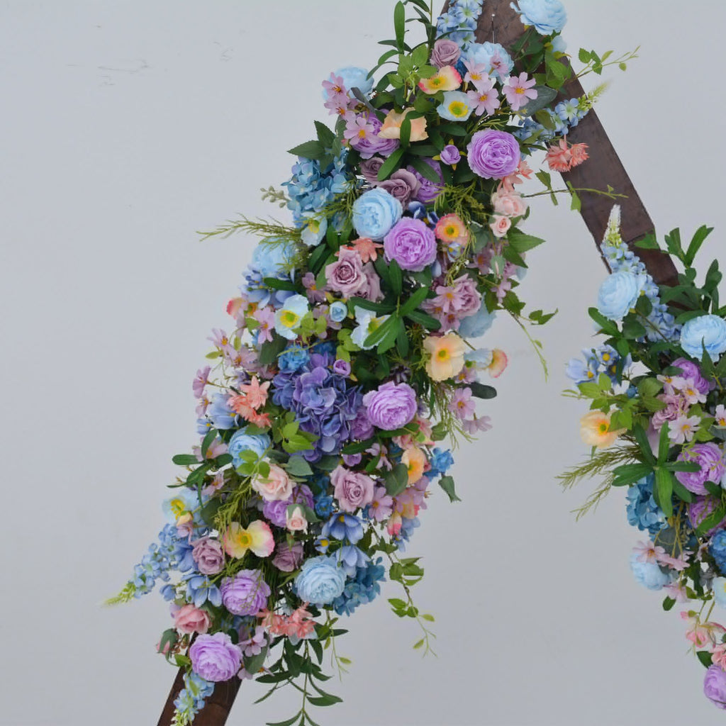 Artificial Wedding Flower Arrangements for Arch in Shades of Blue, Purple, and Dusty Pink