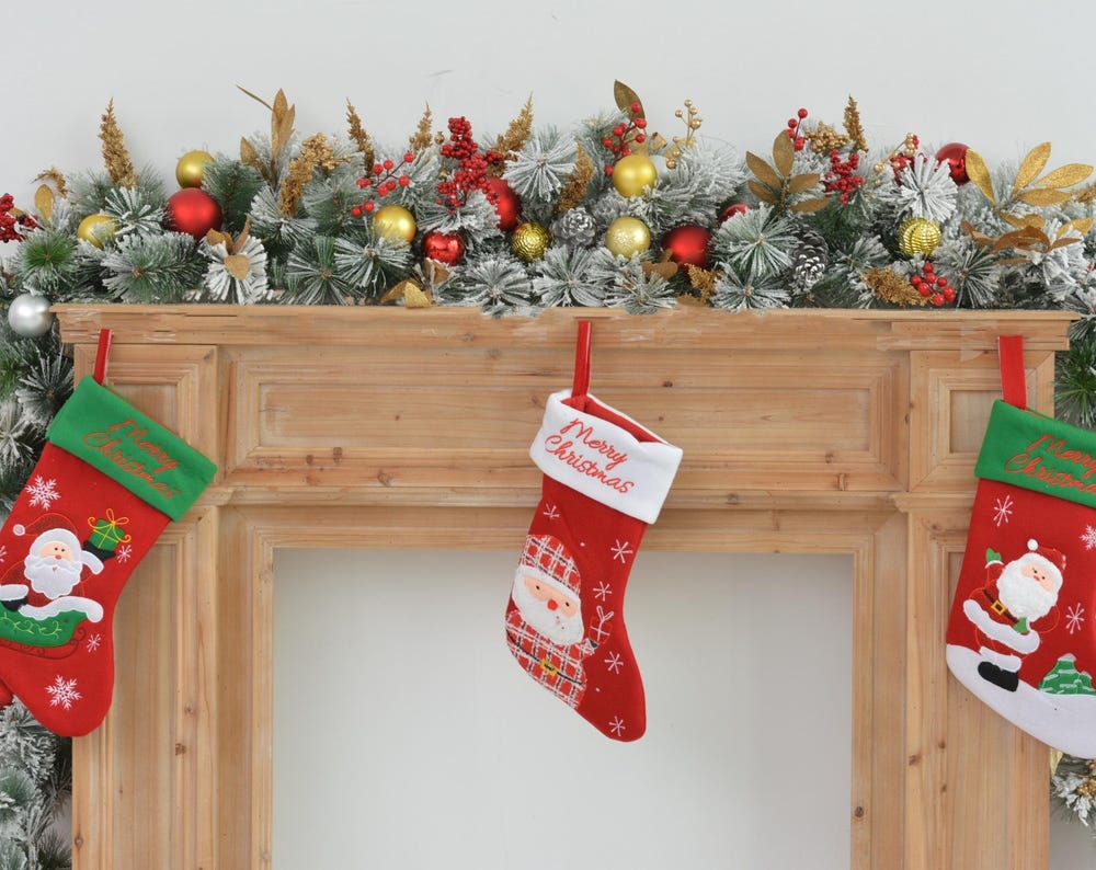9FT Festive Christmas Garland with Gold, Red, and Green Decorations
