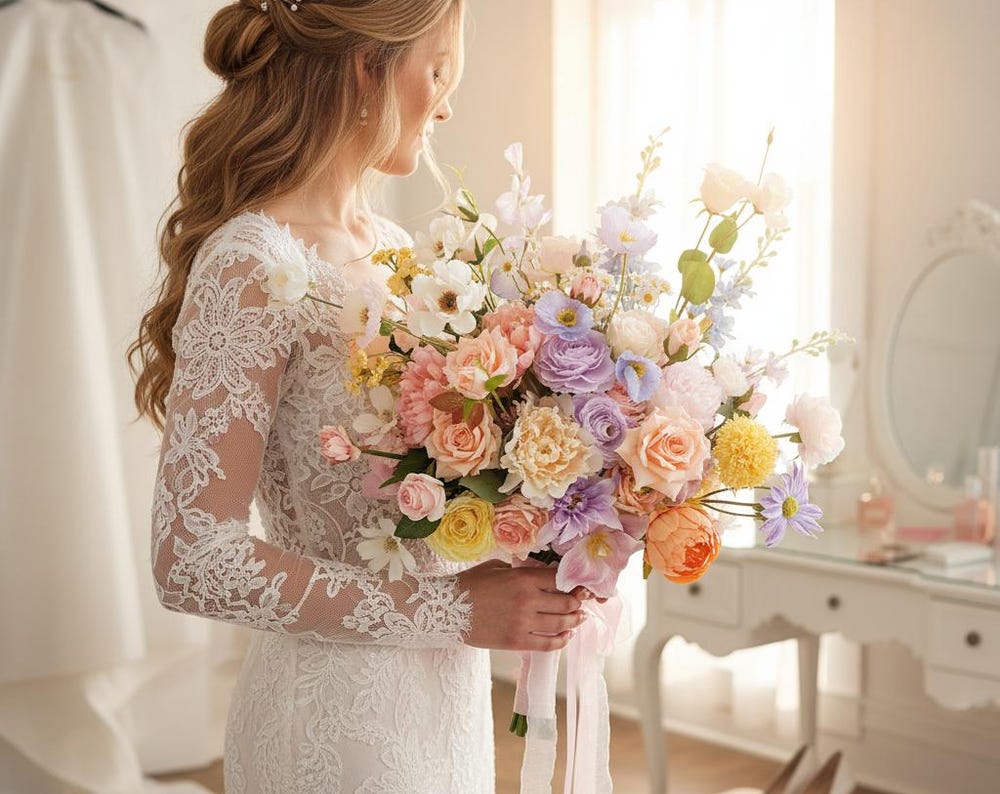 Bridal Bouquet with Mixed Garden Flowers